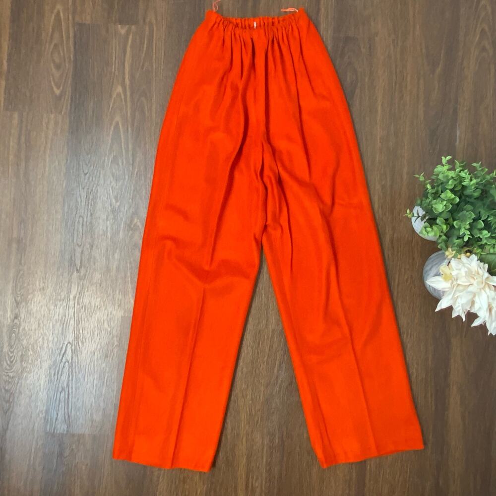 Vintage 2 Piece 60s 70s Retro Orange Tunic & Pants Set Medium - Picture 9 of 16